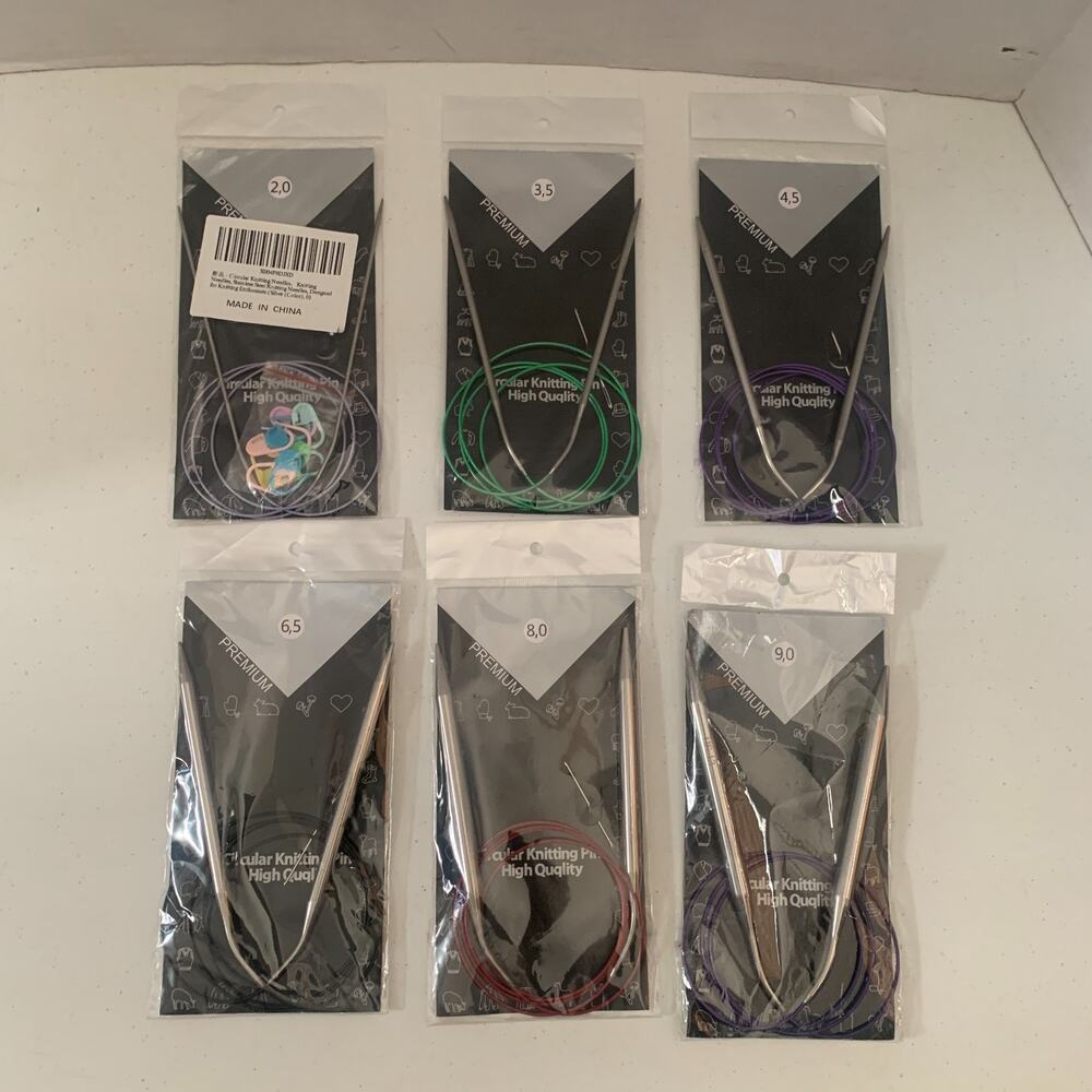 Premium Lot OF 6 Circular Knitting Pin Needles 2,0-3,5- 4,5-6,5- 8,0- 9,0 New